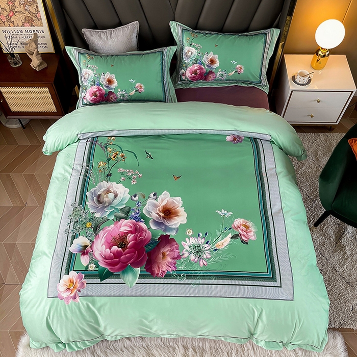 91家纺网 家纺一手货源 找家纺 梵克保罗 2025秋冬新品有氧臻棉绒数码印花9斤单品四件套牛奶绒兔毛绒-单品系列 流金岁月-绿