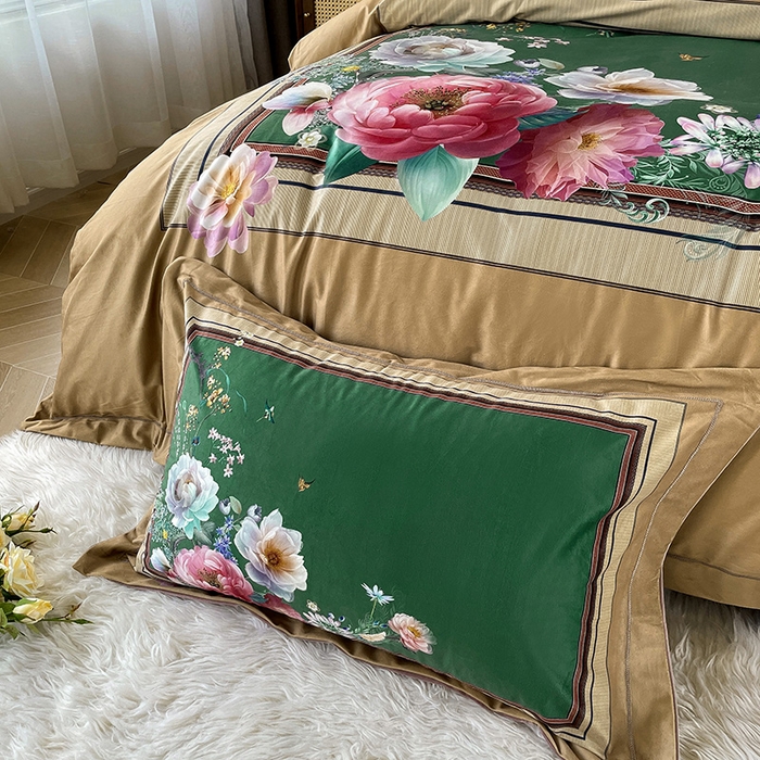 91家纺网 家纺一手货源 找家纺 梵克保罗 2025秋冬新品有氧臻棉绒数码印花9斤单品四件套牛奶绒兔毛绒-单品系列 流金岁月-咖