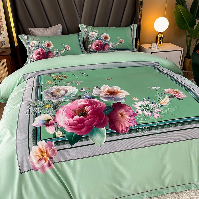 91家纺网 家纺一手货源 找家纺 梵克保罗 2025秋冬新品有氧臻棉绒数码印花9斤单品四件套牛奶绒兔毛绒-单品系列 流金岁月-绿