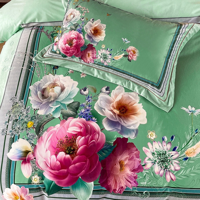 91家纺网 家纺一手货源 找家纺 梵克保罗 2025秋冬新品有氧臻棉绒数码印花9斤单品四件套牛奶绒兔毛绒-单品系列 流金岁月-绿