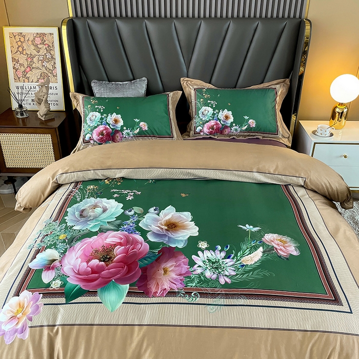 91家纺网 家纺一手货源 找家纺 梵克保罗 2025秋冬新品有氧臻棉绒数码印花9斤单品四件套牛奶绒兔毛绒-单品系列 流金岁月-咖