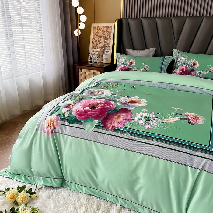 91家纺网 家纺一手货源 找家纺 梵克保罗 2025秋冬新品有氧臻棉绒数码印花9斤单品四件套牛奶绒兔毛绒-单品系列 流金岁月-绿