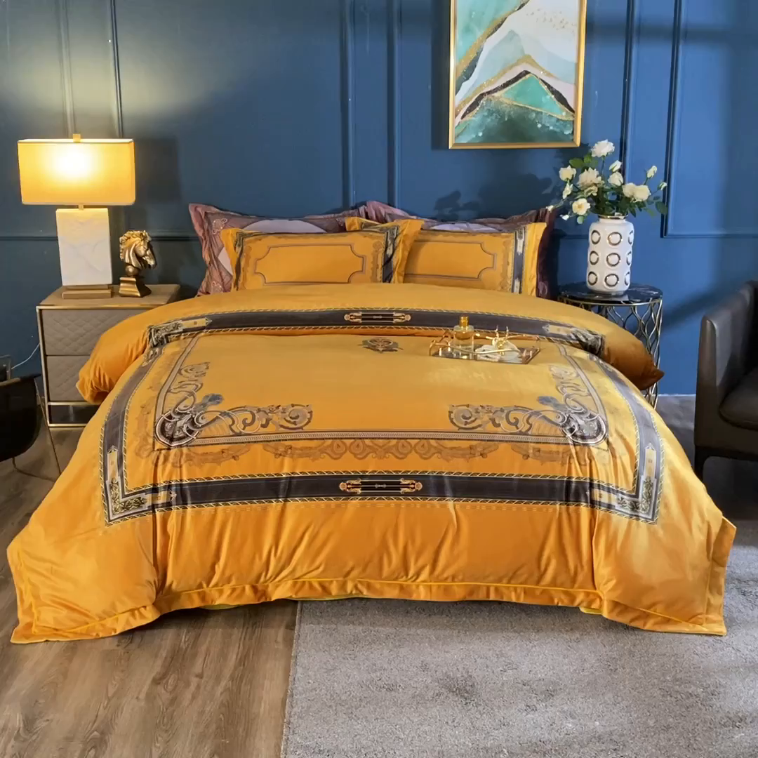 91家纺网 家纺一手货源 找家纺 梵克保罗 2025秋冬新品有氧臻棉绒数码印花9斤单品四件套牛奶绒兔毛绒-单品系列 佛罗伦萨-黄