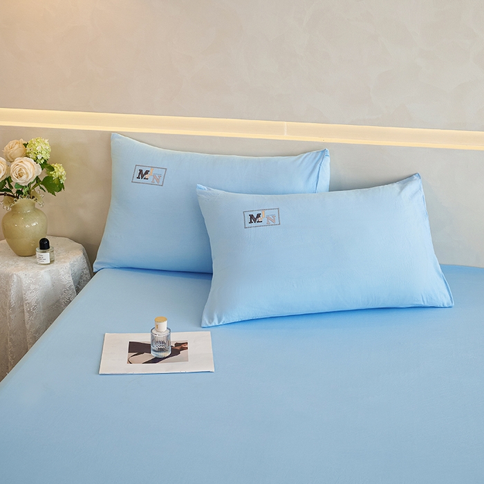 91家纺网 家纺一手货源 找家纺 爱诗诺家纺 2025新款亲肤A类锦小棉水洗色织原棉抗菌透气床笠四季款床罩床垫保护套 锦小棉床笠--天蓝