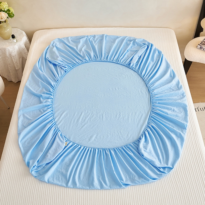 91家纺网 家纺一手货源 找家纺 爱诗诺家纺 2025新款亲肤A类锦小棉水洗色织原棉抗菌透气床笠四季款床罩床垫保护套 锦小棉床笠--天蓝