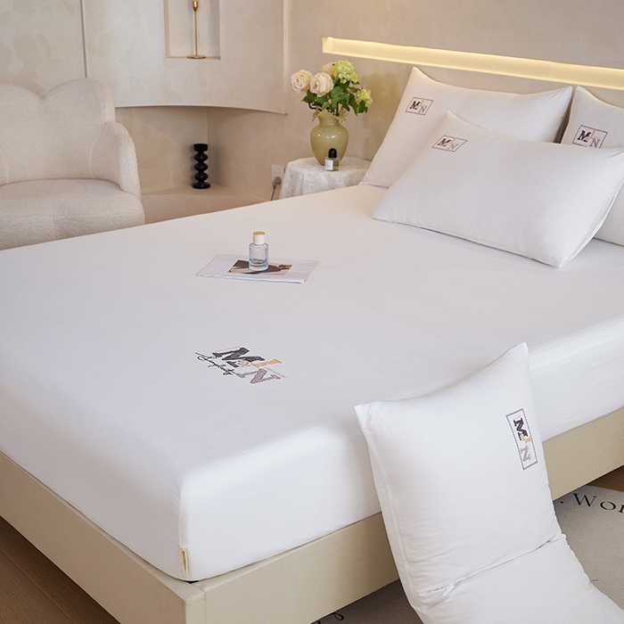 91家纺网 家纺一手货源 找家纺 （总）爱诗诺家纺 2025新款亲肤A类锦小棉水洗色织原棉抗菌透气床笠四季款床罩床垫保护套