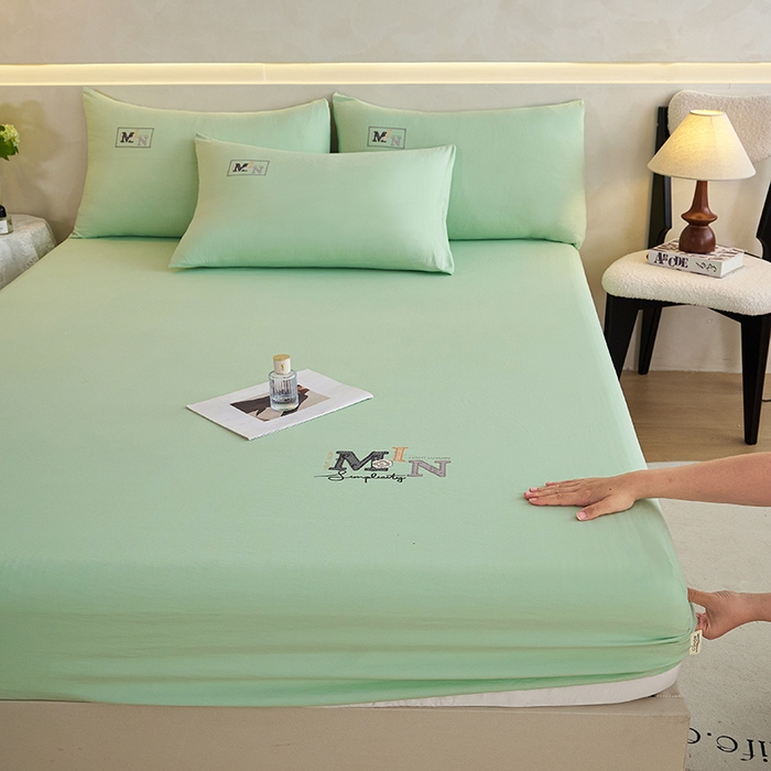 91家纺网 家纺一手货源 找家纺 爱诗诺家纺 2025新款亲肤A类锦小棉水洗色织原棉抗菌透气床笠四季款床罩床垫保护套 锦小棉床笠--水绿