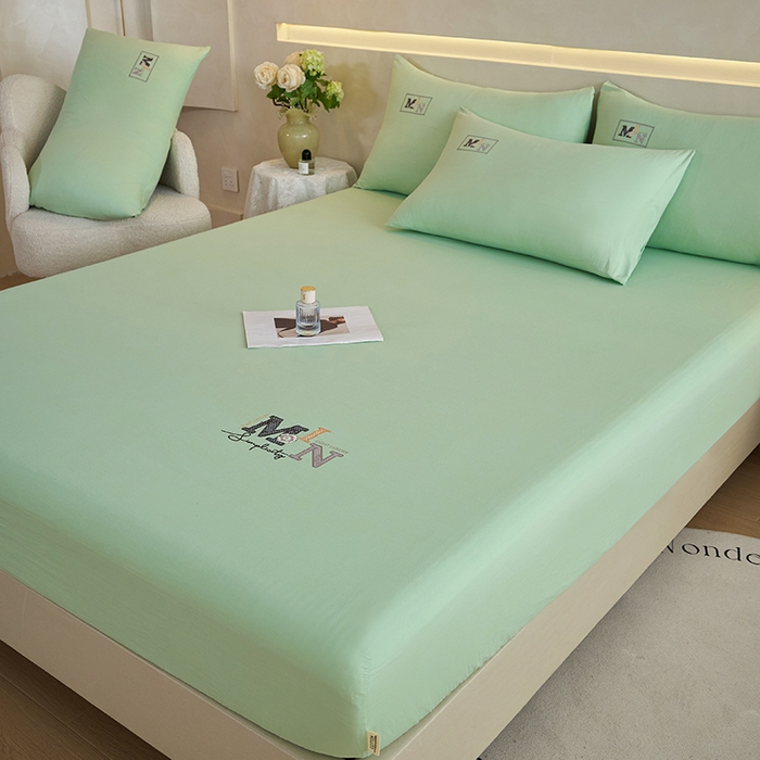 91家纺网 家纺一手货源 找家纺 爱诗诺家纺 2025新款亲肤A类锦小棉水洗色织原棉抗菌透气床笠四季款床罩床垫保护套 锦小棉床笠--水绿