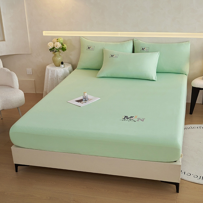 91家纺网 家纺一手货源 找家纺 爱诗诺家纺 2025新款亲肤A类锦小棉水洗色织原棉抗菌透气床笠四季款床罩床垫保护套 锦小棉床笠--水绿