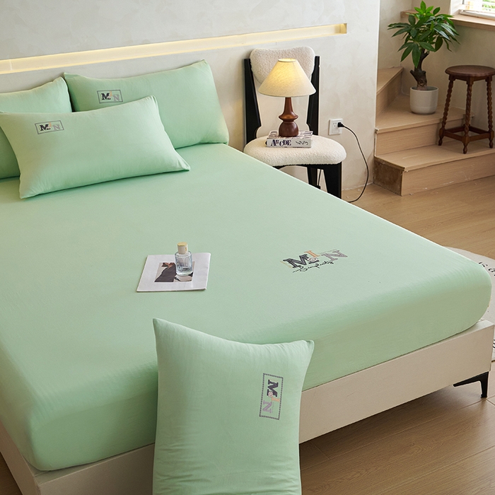 91家纺网 家纺一手货源 找家纺 爱诗诺家纺 2025新款亲肤A类锦小棉水洗色织原棉抗菌透气床笠四季款床罩床垫保护套 锦小棉床笠--水绿