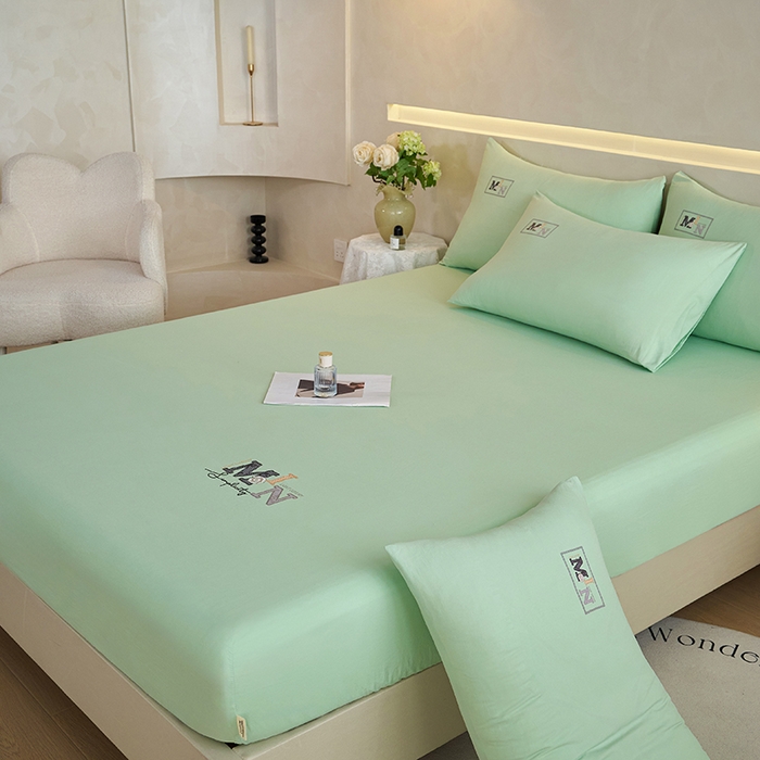 91家纺网 家纺一手货源 找家纺 爱诗诺家纺 2025新款亲肤A类锦小棉水洗色织原棉抗菌透气床笠四季款床罩床垫保护套 锦小棉床笠--水绿