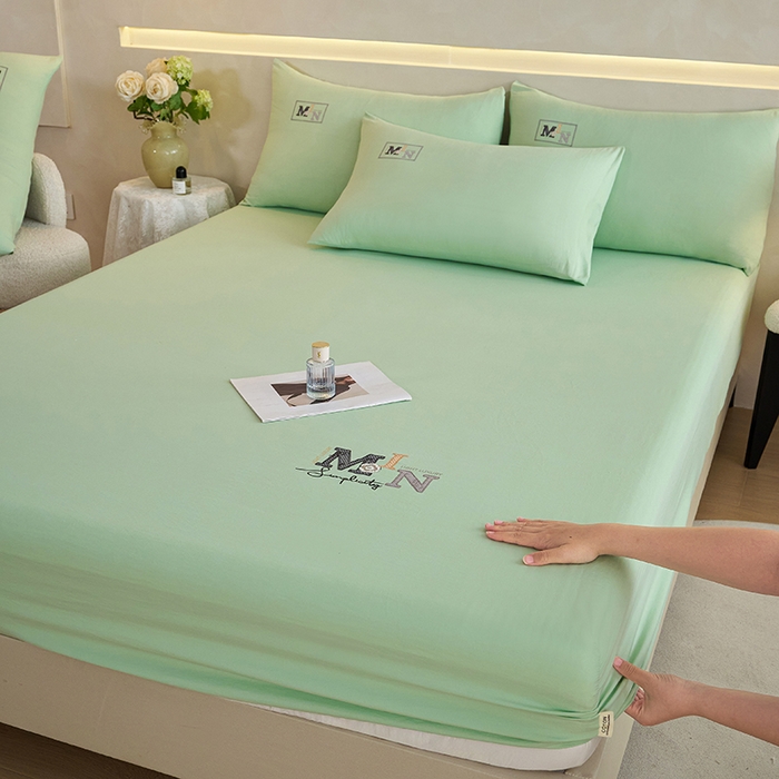 91家纺网 家纺一手货源 找家纺 爱诗诺家纺 2025新款亲肤A类锦小棉水洗色织原棉抗菌透气床笠四季款床罩床垫保护套 锦小棉床笠--水绿