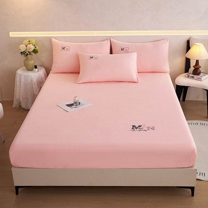 91家纺网 家纺一手货源 找家纺 爱诗诺家纺 2025新款亲肤A类锦小棉水洗色织原棉抗菌透气床笠四季款床罩床垫保护套 锦小棉床笠--少女粉