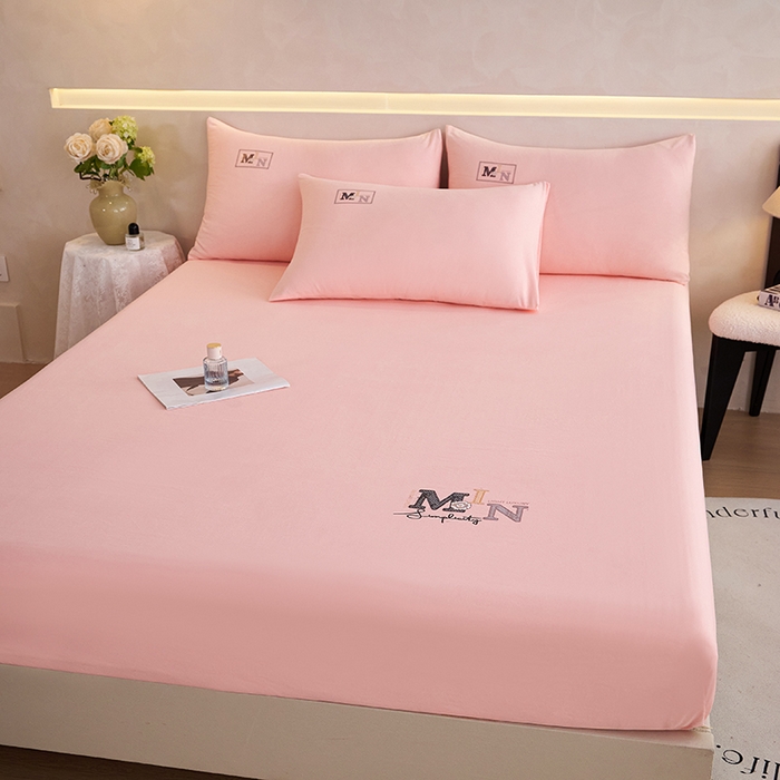 91家纺网 家纺一手货源 找家纺 爱诗诺家纺 2025新款亲肤A类锦小棉水洗色织原棉抗菌透气床笠四季款床罩床垫保护套 锦小棉床笠--少女粉