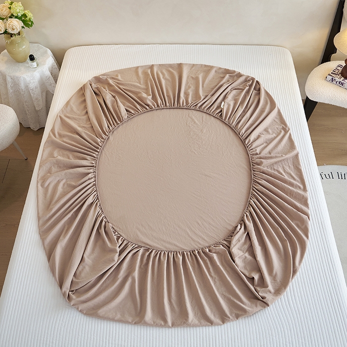 91家纺网 家纺一手货源 找家纺 爱诗诺家纺 2025新款亲肤A类锦小棉水洗色织原棉抗菌透气床笠四季款床罩床垫保护套 锦小棉床笠--浅咖