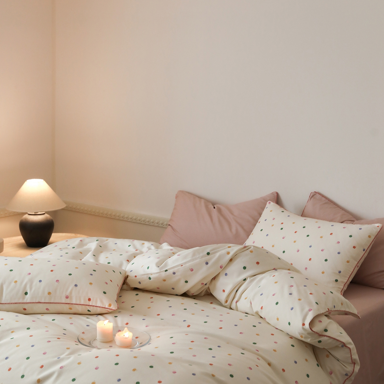 91家纺网 家纺一手货源 找家纺 时年家纺 2025新款全棉纯棉生态磨毛嵌绳款系列四件套 星光彩虹