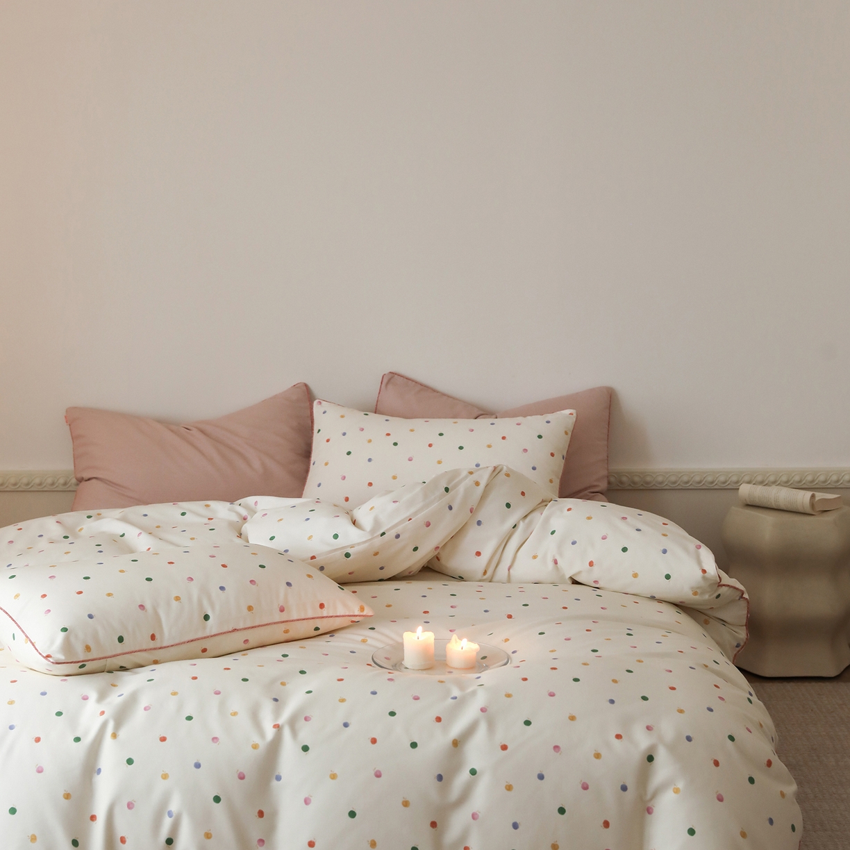 91家纺网 家纺一手货源 找家纺 时年家纺 2025新款全棉纯棉生态磨毛嵌绳款系列四件套 星光彩虹