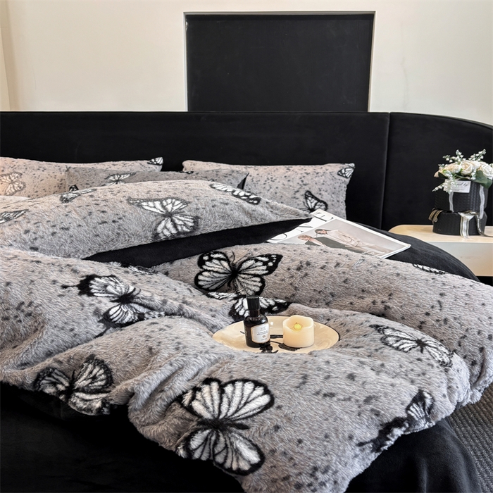 91家纺网 家纺一手货源 找家纺 莉莉安家纺 2025新款加厚保暖兔毛绒四件套 美拉德-蝶舞