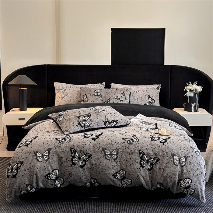 91家纺网 家纺一手货源 找家纺 莉莉安家纺 2025新款加厚保暖兔毛绒四件套 美拉德-蝶舞