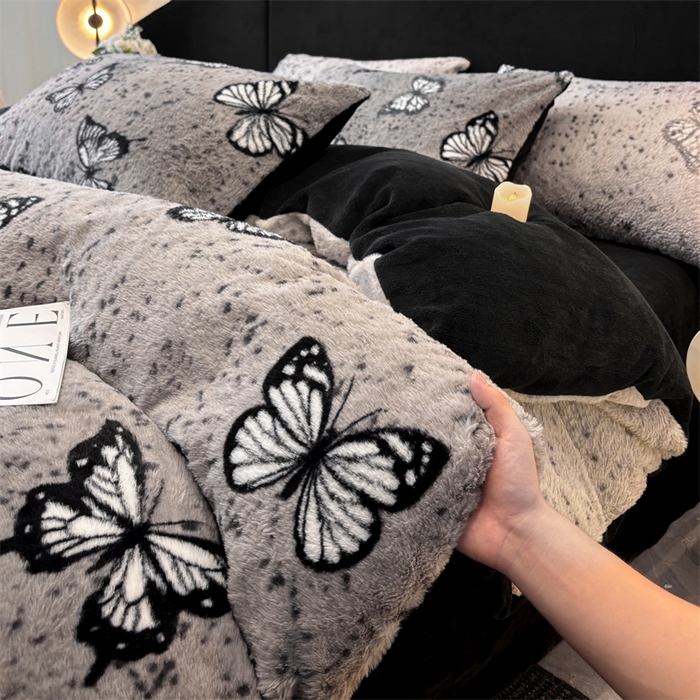 91家纺网 家纺一手货源 找家纺 莉莉安家纺 2025新款加厚保暖兔毛绒四件套 美拉德-蝶舞