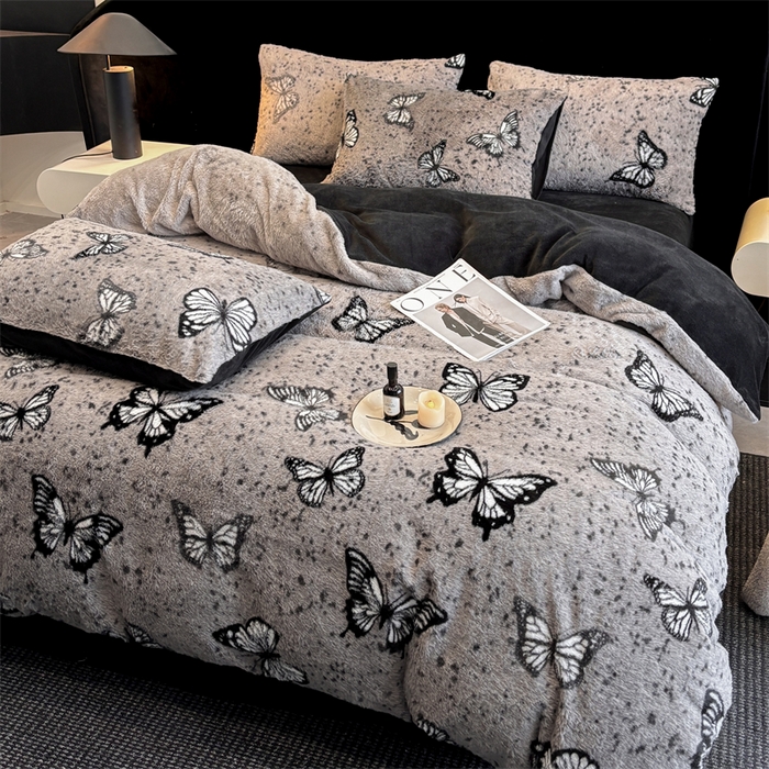 91家纺网 家纺一手货源 找家纺 莉莉安家纺 2025新款加厚保暖兔毛绒四件套 美拉德-蝶舞