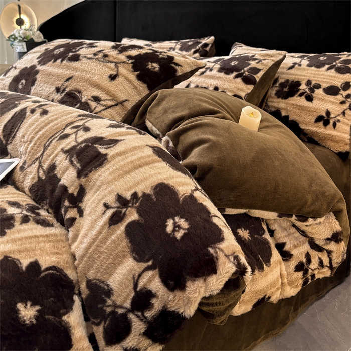 莉莉安家纺 2025新款加厚保暖兔毛绒四件套 美拉德-繁花