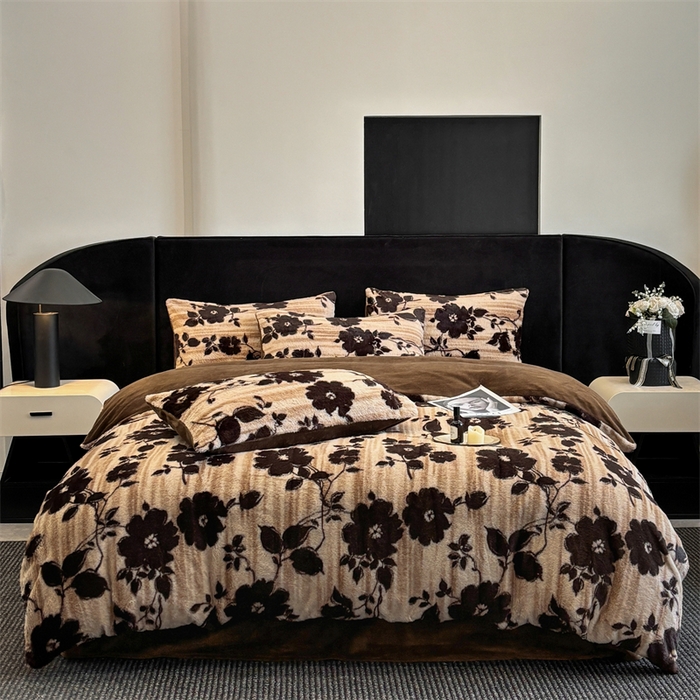 91家纺网 家纺一手货源 找家纺 莉莉安家纺 2025新款加厚保暖兔毛绒四件套 美拉德-繁花