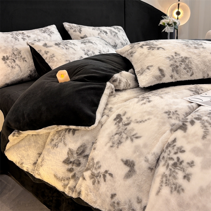 91家纺网 家纺一手货源 找家纺 莉莉安家纺 2025新款加厚保暖兔毛绒四件套 美拉德-墨花