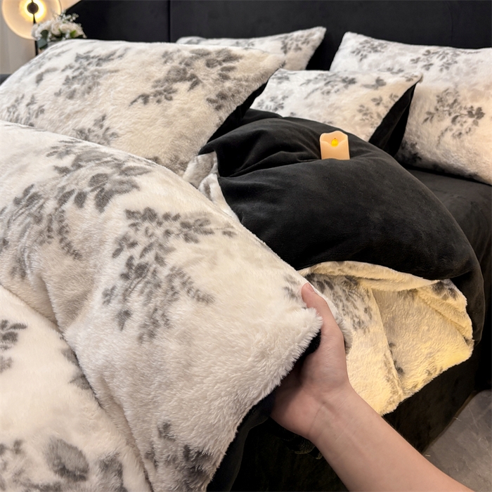 91家纺网 家纺一手货源 找家纺 莉莉安家纺 2025新款加厚保暖兔毛绒四件套 美拉德-墨花