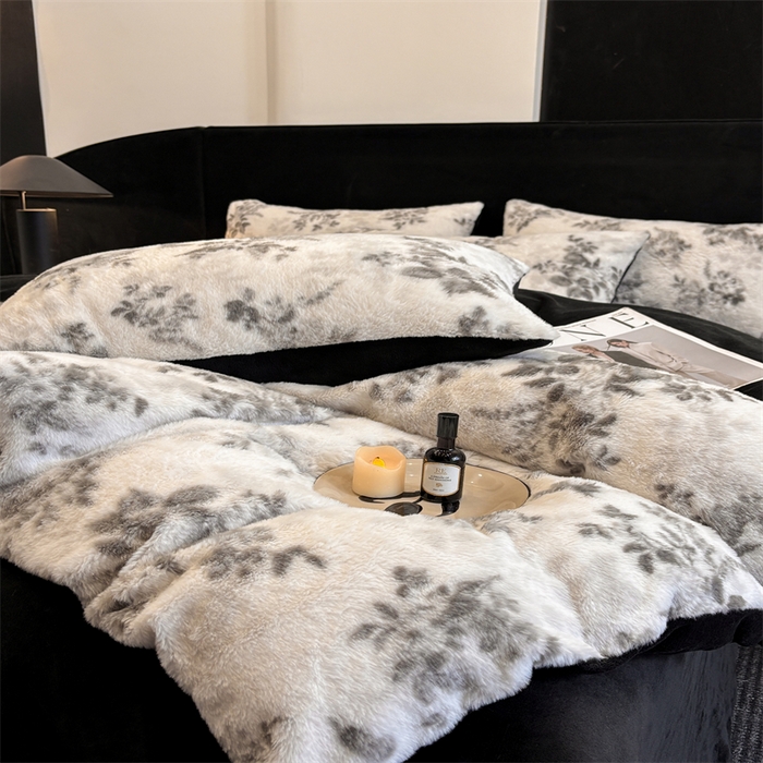 91家纺网 家纺一手货源 找家纺 莉莉安家纺 2025新款加厚保暖兔毛绒四件套 美拉德-墨花