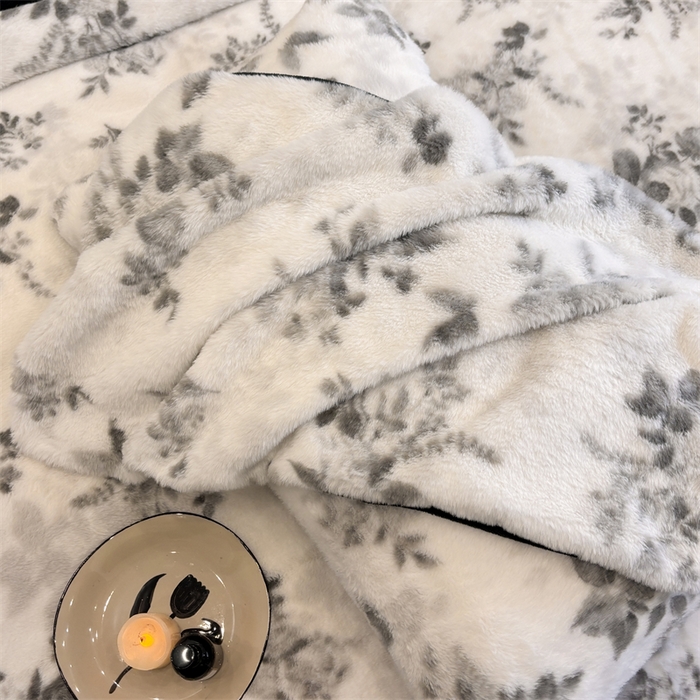 91家纺网 家纺一手货源 找家纺 莉莉安家纺 2025新款加厚保暖兔毛绒四件套 美拉德-墨花