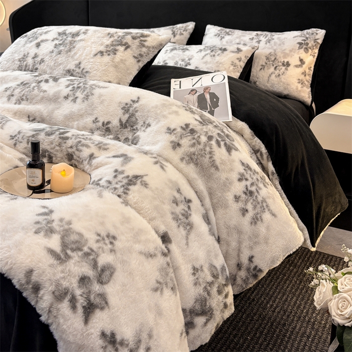 91家纺网 家纺一手货源 找家纺 莉莉安家纺 2025新款加厚保暖兔毛绒四件套 美拉德-墨花