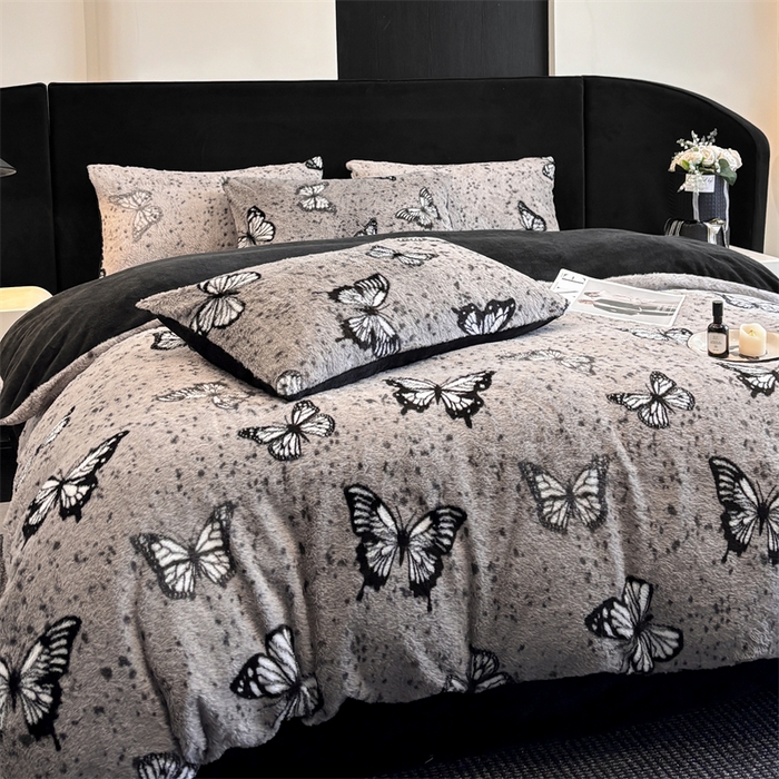 91家纺网 家纺一手货源 找家纺 莉莉安家纺 2025新款加厚保暖兔毛绒四件套 美拉德-蝶舞