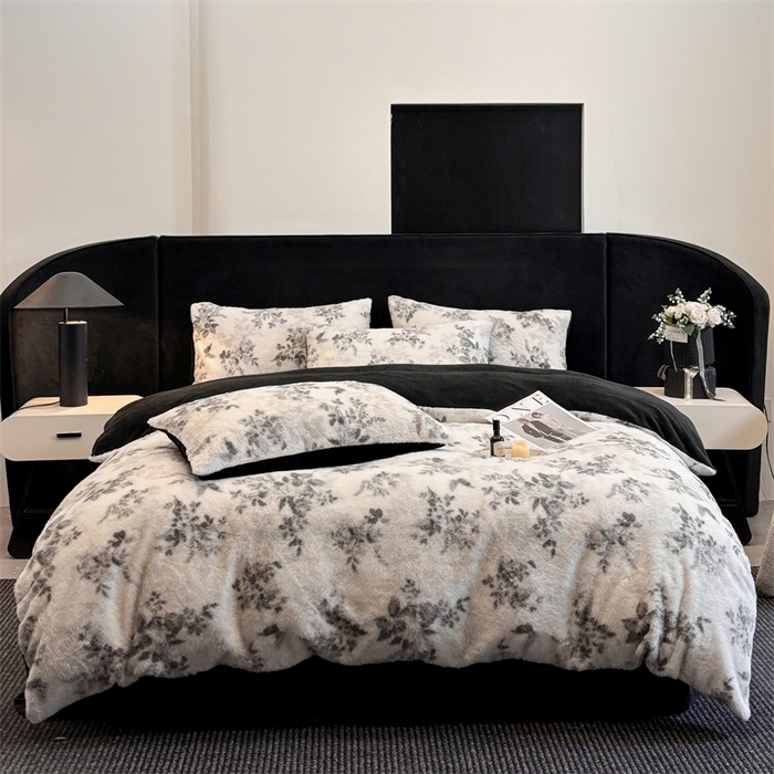 91家纺网 家纺一手货源 找家纺 莉莉安家纺 2025新款加厚保暖兔毛绒四件套 美拉德-墨花