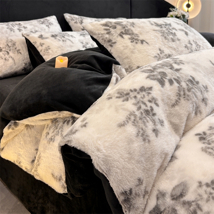 91家纺网 家纺一手货源 找家纺 莉莉安家纺 2025新款加厚保暖兔毛绒四件套 美拉德-墨花