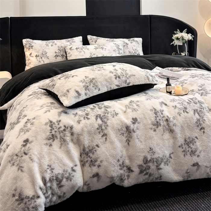 91家纺网 家纺一手货源 找家纺 莉莉安家纺 2025新款加厚保暖兔毛绒四件套 美拉德-墨花