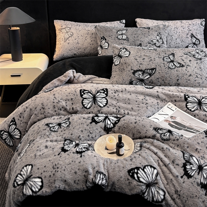 91家纺网 家纺一手货源 找家纺 莉莉安家纺 2025新款加厚保暖兔毛绒四件套 美拉德-蝶舞