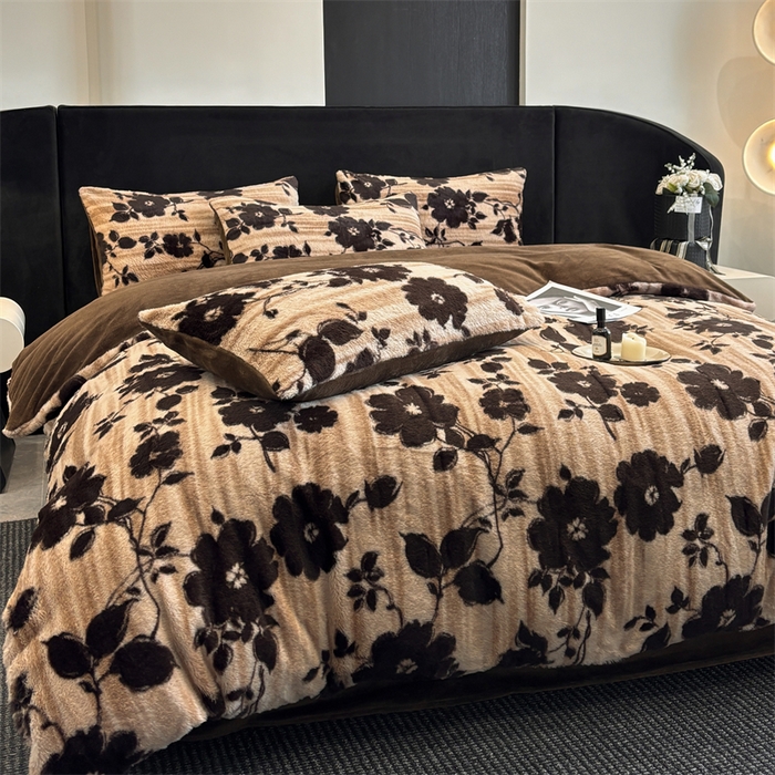 91家纺网 家纺一手货源 找家纺 莉莉安家纺 2025新款加厚保暖兔毛绒四件套 美拉德-繁花