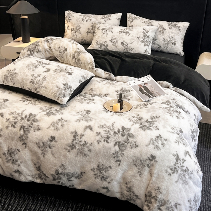 91家纺网 家纺一手货源 找家纺 莉莉安家纺 2025新款加厚保暖兔毛绒四件套 美拉德-墨花