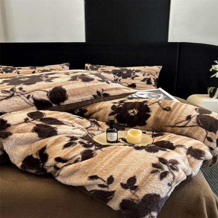 91家纺网 家纺一手货源 找家纺 莉莉安家纺 2025新款加厚保暖兔毛绒四件套 美拉德-繁花