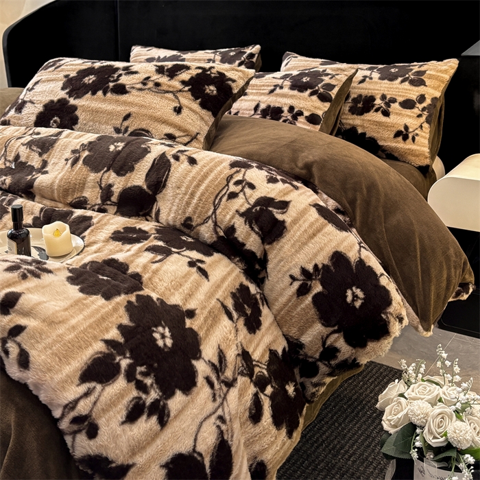 91家纺网 家纺一手货源 找家纺 莉莉安家纺 2025新款加厚保暖兔毛绒四件套 美拉德-繁花