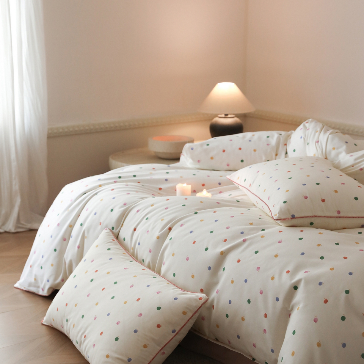 91家纺网 家纺一手货源 找家纺 时年家纺 2025新款全棉纯棉生态磨毛嵌绳款系列四件套 星光彩虹