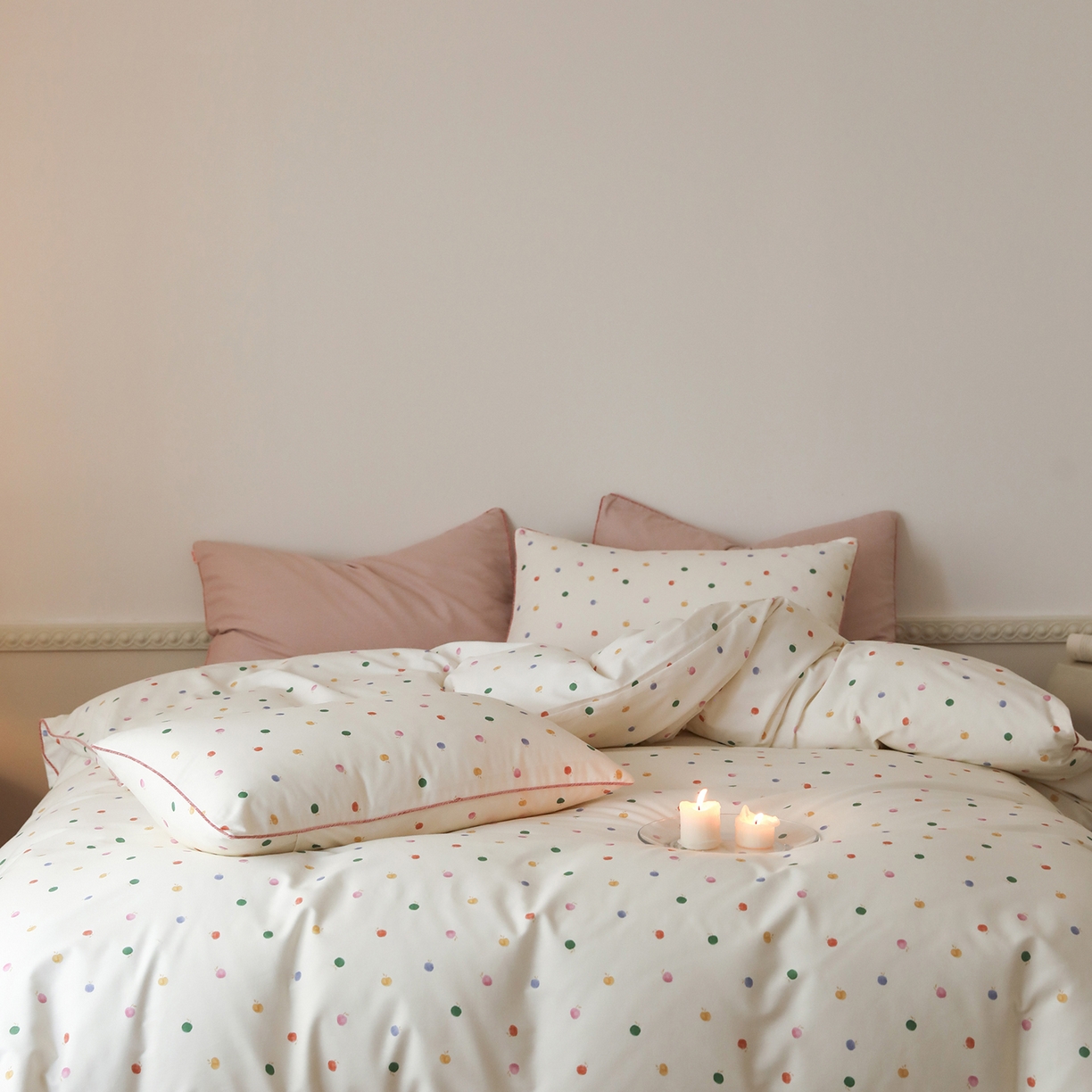 91家纺网 家纺一手货源 找家纺 时年家纺 2025新款全棉纯棉生态磨毛嵌绳款系列四件套 星光彩虹