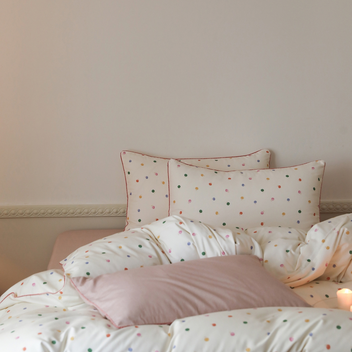 91家纺网 家纺一手货源 找家纺 时年家纺 2025新款全棉纯棉生态磨毛嵌绳款系列四件套 星光彩虹