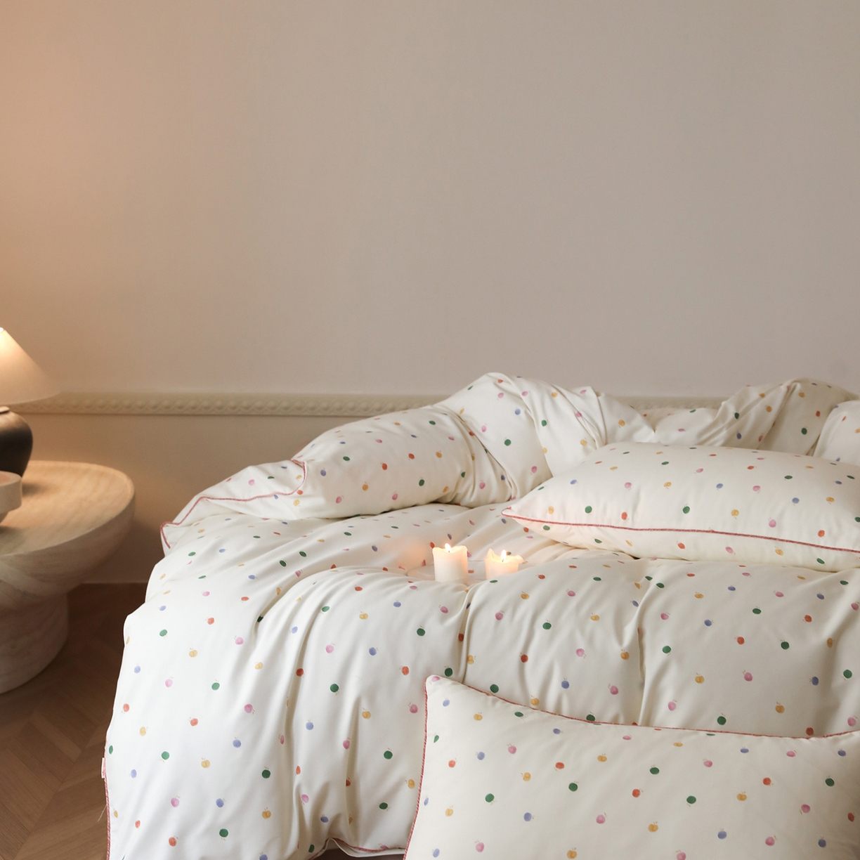 91家纺网 家纺一手货源 找家纺 时年家纺 2025新款全棉纯棉生态磨毛嵌绳款系列四件套 星光彩虹