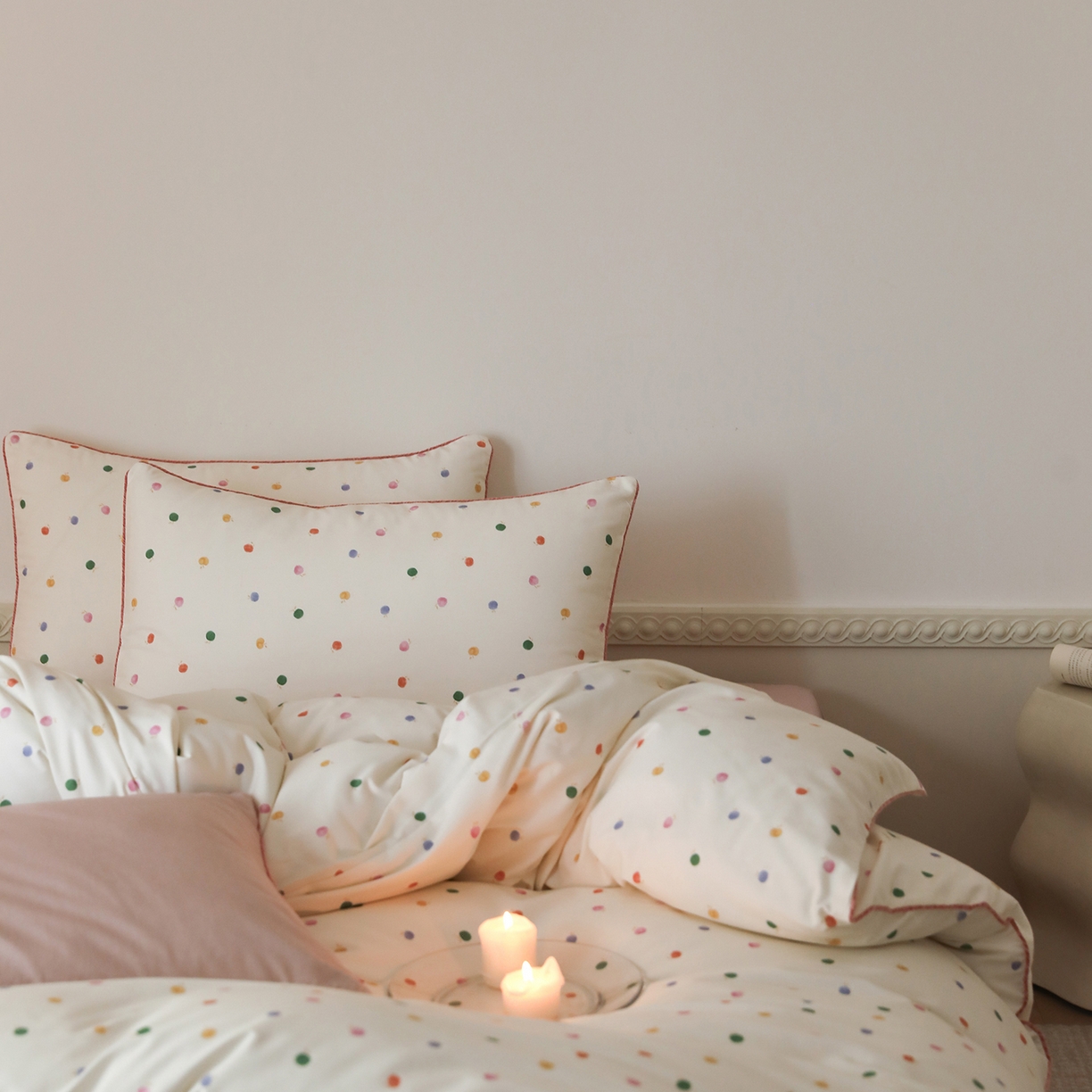 91家纺网 家纺一手货源 找家纺 时年家纺 2025新款全棉纯棉生态磨毛嵌绳款系列四件套 星光彩虹