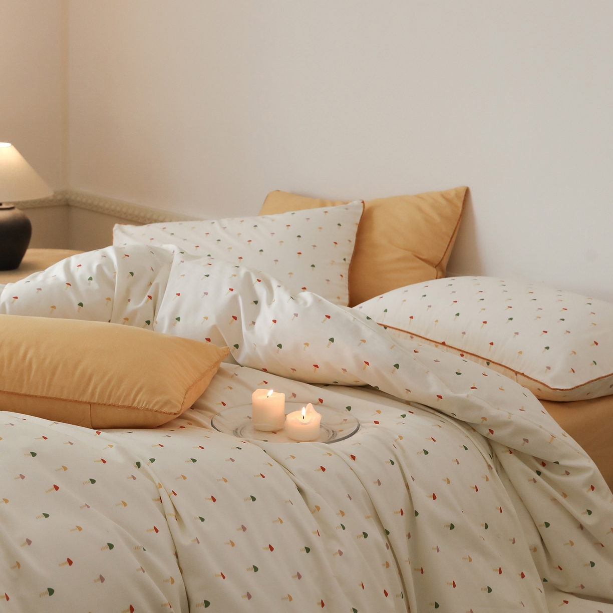 91家纺网 家纺一手货源 找家纺 时年家纺 2025新款全棉纯棉生态磨毛嵌绳款系列四件套 芝士蘑菇