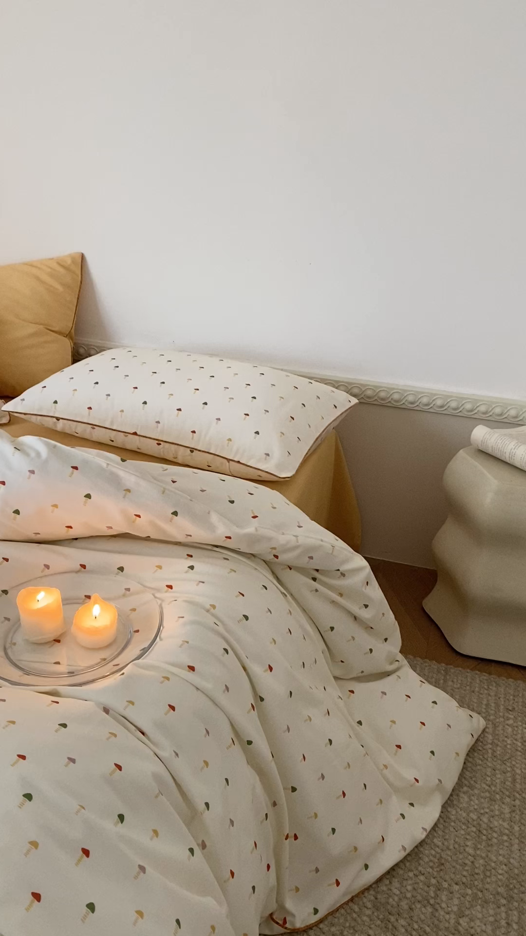 91家纺网 家纺一手货源 找家纺 时年家纺 2025新款全棉纯棉生态磨毛嵌绳款系列四件套 芝士蘑菇