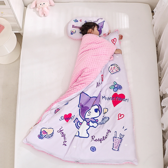 91家纺网 家纺一手货源 找家纺 八零年代 2025新款三丽鸥正版分体式可拆洗睡袋宝宝绒保暖儿童防踢被豆豆绒一体被 分体式可拆睡袋-甜甜库洛米