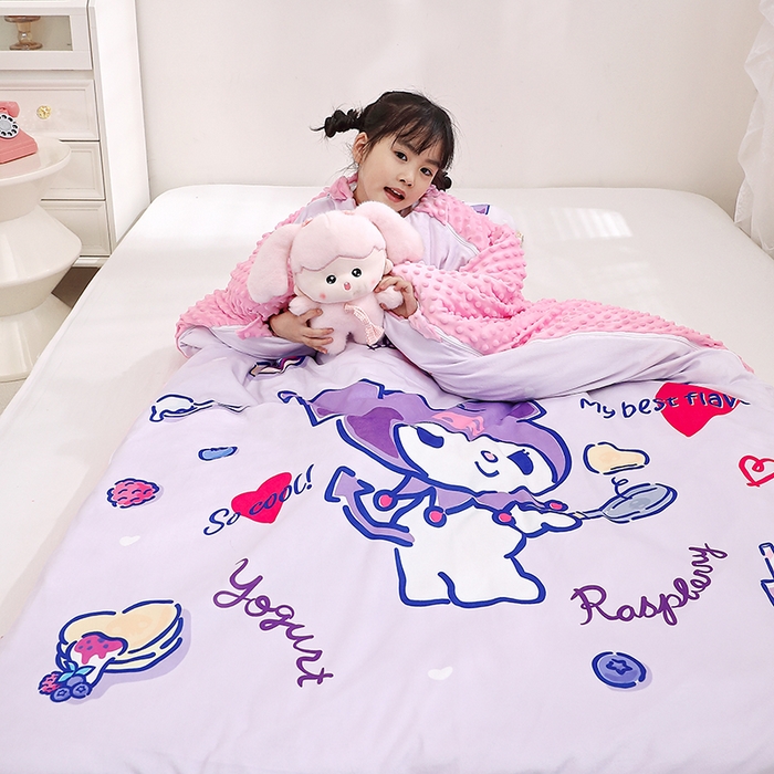 91家纺网 家纺一手货源 找家纺 八零年代 2025新款三丽鸥正版分体式可拆洗睡袋宝宝绒保暖儿童防踢被豆豆绒一体被 分体式可拆睡袋-甜甜库洛米